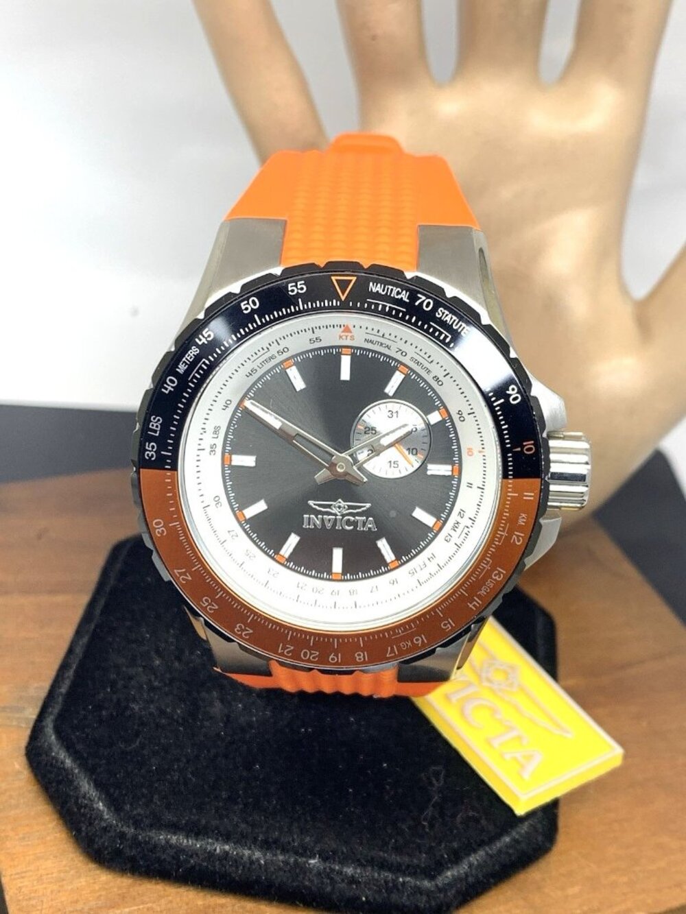 Invicta Men's Watch 49721 Aviator Quartz Black Dial Orange Rubber Strap 50mm